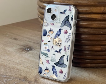 Gothic Halloween Phone Case For iPhone 17 16 15 14 13 12 7 8 SE Samsung Galaxy S26 S25 Case With Spooky Witch Design MagSafe