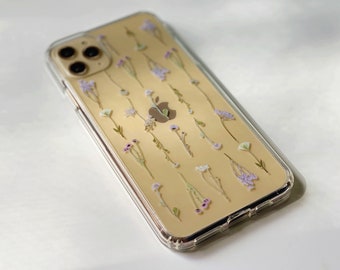 Purple Wild Pressed Flower Print Phone Case For iPhone 17 16 15 14 13 7 8 SE S26 S25