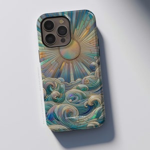 Sun Rays & Ocean Waves Stained Glass Illusion Print Tough Phone Case For iPhone 15 14 13 12 7 8 SE 2022 Galaxy S24 Google Pixel 8 Pro image 5