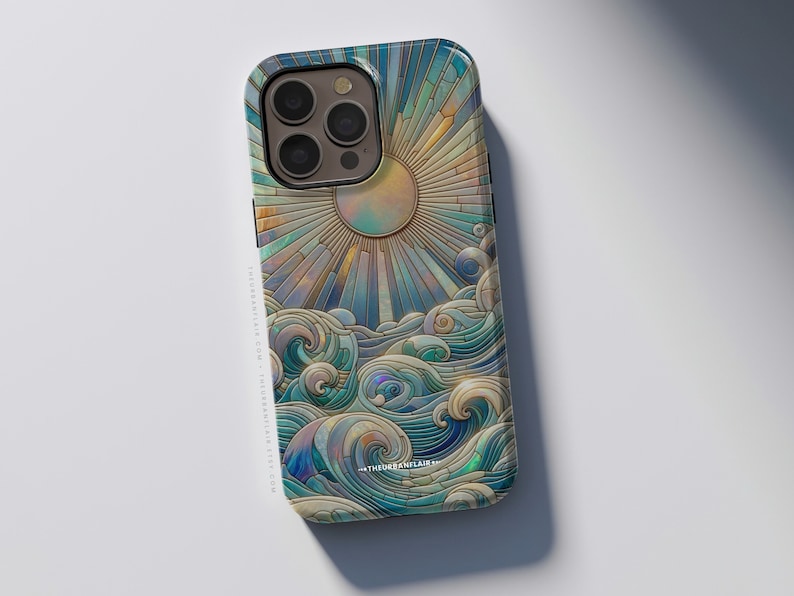 Sun Rays & Ocean Waves Stained Glass Illusion Print Tough Phone Case For iPhone 15 14 13 12 7 8 SE 2022 Galaxy S24 Google Pixel 8 Pro image 5