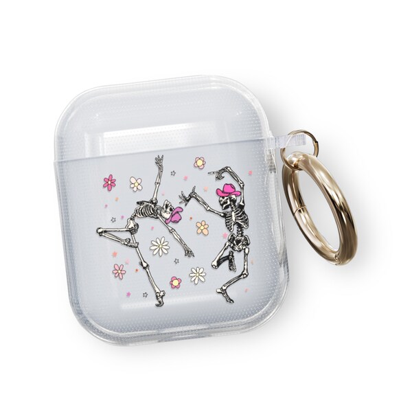 Dancing Cowboy Skeletons Clear Airpods Case With Cute Spring Design For New Air Pods Pro Generation 3 With Carabiner Ring Bag Clip 3rd Gen