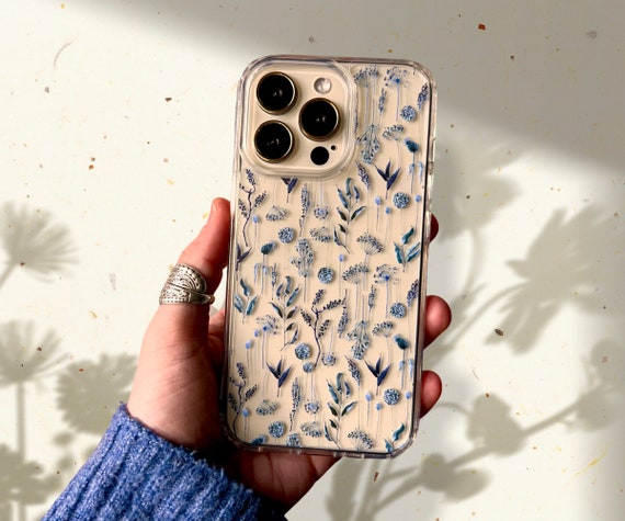 Navy Boho Wild Flower Clear Phone Case For Iphone 14 Plus 13 Etsy