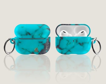 Turquoise Stone AirPods Case - Fits AirPods Pro & Original - Aesthetic Design with Keychain Clip