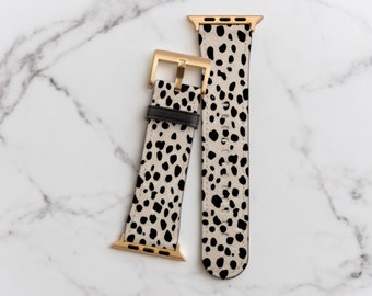Classy Dalmatian Print Apple Watch Band All Series 38 40 41 42 44 45 46 49 mm For Women Vegan Faux Leather Simple Design