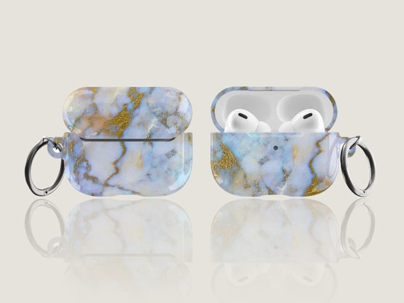 Pretty Opal Marble AirPods Case Aesthetic Air Pods Pro Cover With Keychain Clip Airpod Cases Semi Matte or Gloss Design With Carabiner