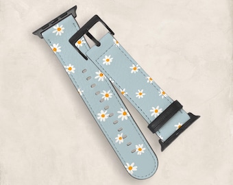 Cute Baby Blue Daisies Apple Watch Band 38mm 40mm 41mm 42mm 44mm 45mm 46mm 49mm Apple Watch Straps For Series 4 5 6 7 8 9 10 11 SE Ultra 3