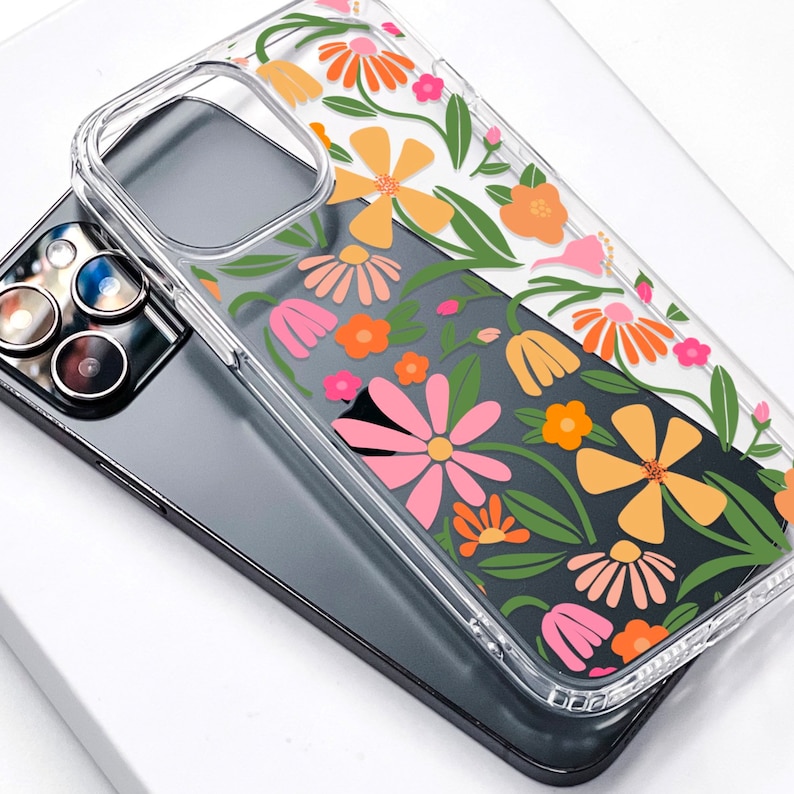 Flower Market Aesthetic Phone Case For iPhone 15 14 13 Mini 12 XR 7 8 Clear Phone Cover With Cute Retro Floral Design Galaxy S24 Case image 4