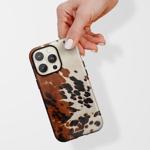 Brown Cow Print MagSafe Phone Case For iPhone 17 16e 15 14 13 12 Series (Mini, Plus, Pro Max) Aesthetic Cover With Built In Magnet-On Sale!