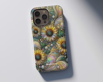 Cute Sunflowers Stained Glass Illusion Print Tough Phone Case For iPhone 15 14 13 12 11 X XS X 7 8 SE 2022 Protective Cover For Galaxy S24