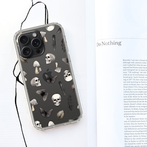 Halloween Grunge Skull Clear Phone Case With Curio Cabinet Aesthetic Design For iPhone 15 14 13 12 XR 7 8 SE 2022 S24 Witch Phone Case image 3