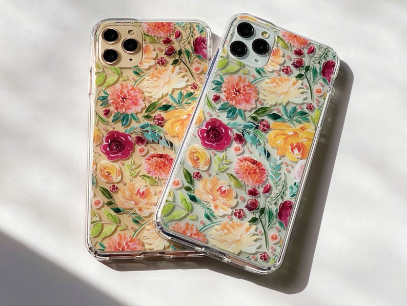 Pretty Watercolor Flowers Phone Case For iPhone 15 Pro 14 13 12 Mini X XR 7 8 SE 2022 Galaxy S24 Clear Phone Cover With Floral Design image 7