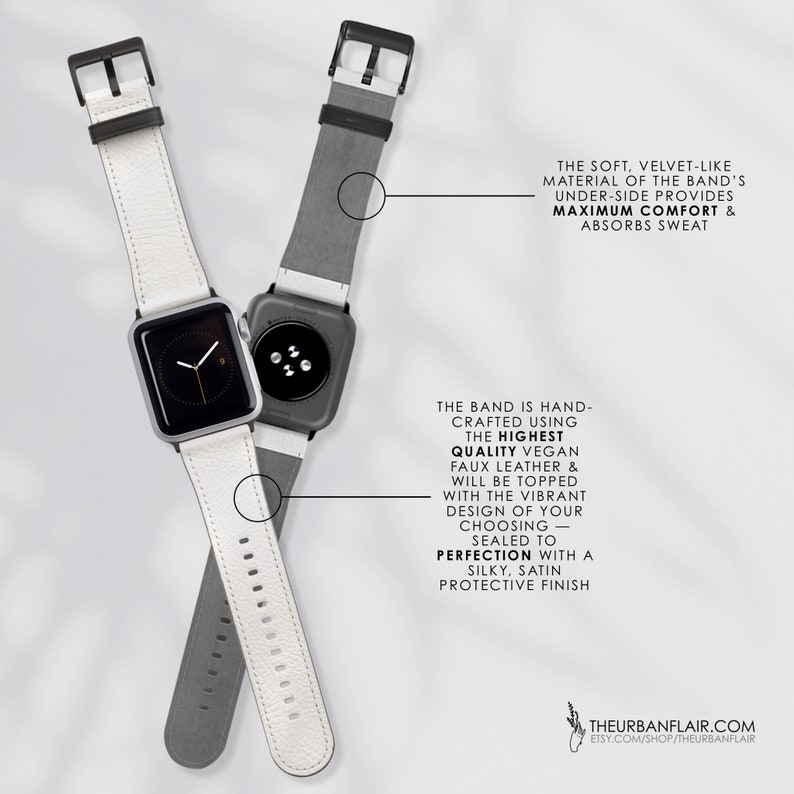 Mixed Media Print Boho Art Apple Watch Band - Fits All iWatch Series - Sizes 38mm 40mm 42mm 44mm - Women’s Vegan Leather Strap With Design image 5