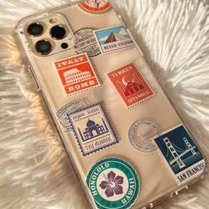 Travel Passport Stamps Phone Case For iPhone 16 15 14 13 Pro Max 12 Mini 7 8 XR SE MagSafe Phone Case Galaxy S25 S24