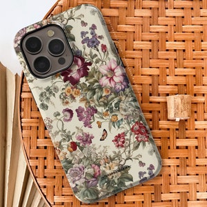 Baroque Vintage Florals MagSafe Phone Case | For iPhone 15 14 13 12 (Mini, Plus, Pro Max) | Built In Magnet | Elegant Flower Design |