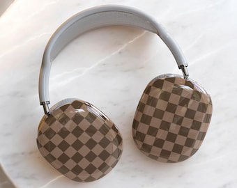 Luxury Brown Checkered Airpods Max 2 Case – Stylish Protective Hard Cover for Apple Headphones, Aesthetic Neutral Airpods Max 2 Accessories