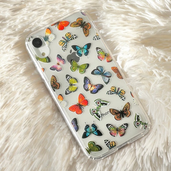 Colorful Butterflies Clear Phone Case Cute Aesthetic Design Case For iPhone 15 14 12 Mini XR X 7 8 SE 2022 Galaxy S24 Ultra- On Sale!