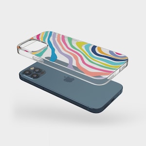 Colorful Abstract Lines Clear Case For iPhone 15 14 13 Pro Max 12 Mini XR 7 8 SE 2022 Phone Case With Aesthetic Retro Design On Sale image 6