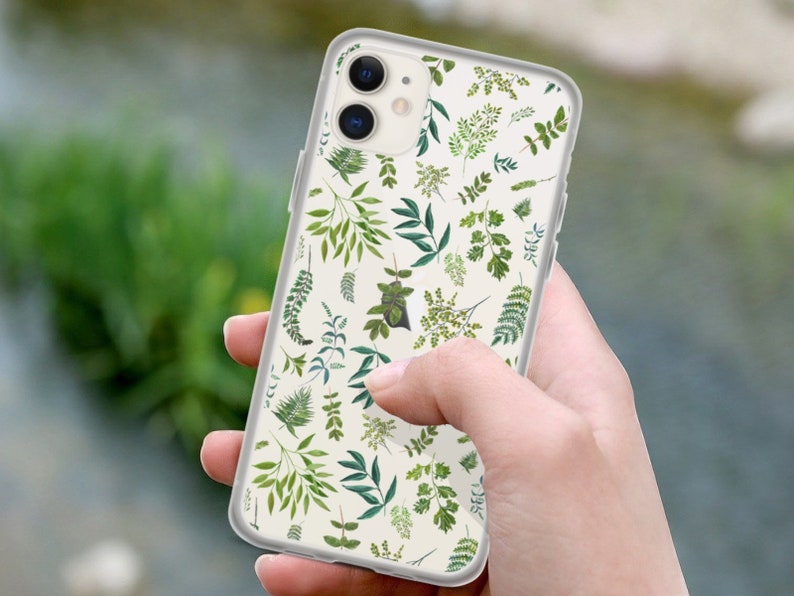 Cute Greenery Leaves Phone Case For iPhone 15 Pro 14 12 Mini 11 XR 7 8 SE 2022 Clear Cover With Simple Nature Branch Design S24 Ultra Bild 8