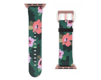 Emerald Flower Floral Chic Apple Watch Band 38mm 40mm 41mm 42mm 44mm 45mm 46mm 49 mm Apple Watch Straps Series 3 4 5 6 7 8 9 10 SE Ultra 2