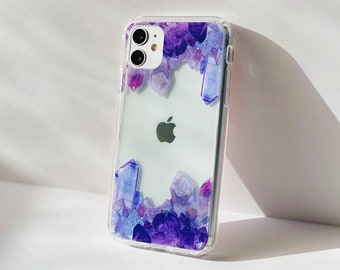 Purple Amethyst Crystal Clear Phone Case For iPhone 15 14 Plus 13 Pro Max 12 Mini  XR X 7 8 S24 Phone Cover With Witchy Design- On Sale!