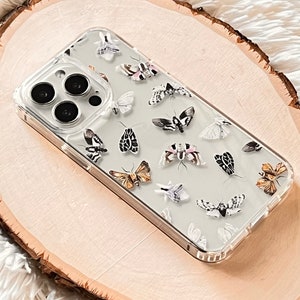 Elegant Moth and Butterfly Phone Case For iPhone 17 16 15 14 13 7 8 SE Galaxy S26 S25 With MagSafe Options