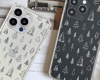 Minimal Christmas Tree Phone Case For iPhone 15 14 Plus 13 Pro Max Mini 11 XR 7 8 SE Clear Phone Cover With Simple Design S24
