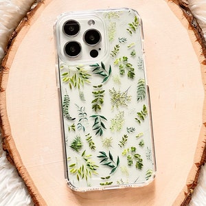 Cute Greenery Leaves Phone Case For iPhone 15 Pro 14 12 Mini 11 XR 7 8 SE 2022 Clear Cover With Simple Nature Branch Design S24 Ultra Bild 1