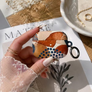 Funda para AirPods con formas rústicas y bohemias, estética moderna, bonita funda para AirPods Pro con llavero y mosquetón, funda para AirPods Pro 2 imagen 1