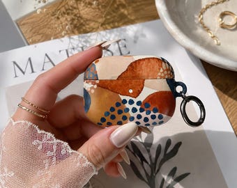 Funda para AirPods con formas rústicas y bohemias, estética moderna, bonita funda para AirPods Pro con llavero y mosquetón, funda para AirPods Pro 2