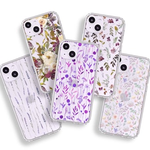 Best Phone Cases For Purple iPhone MagSafe Clear Phone Case With Aesthetic Floral Designs iPhone 16 15 14 13 12 11 XR SE 7 8 Galaxy S25 S24