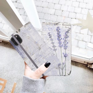 Vintage Lavender Wallet Case For iPhone 16 15 14 13 12 Mini Pro Max XR XS Max 7 8 S24 Cover With Card Slots Vegan Leather Pretty Wallet Case