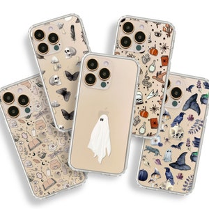 Spooky Halloween Phone Cases For New Gold iPhone 14 Pro & 14 Pro Max Clear Cases With Aesthetic Mystic Designs By The Urban Flair- On Sale!