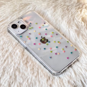 Star Confetti Case For iPhone 16 15 14 13 Pro Max 12 Mini XR 7 8 SE Galaxy S25 Ultra Clear Phone Cover With Minimal Cute Design MagSafe