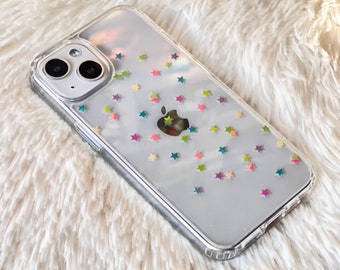Star Confetti Case For iPhone 17 Air 16e 15 14 13 Pro Max Mini 7 8 SE Galaxy S26 Ultra Clear Phone Cover With Minimal Cute Design MagSafe