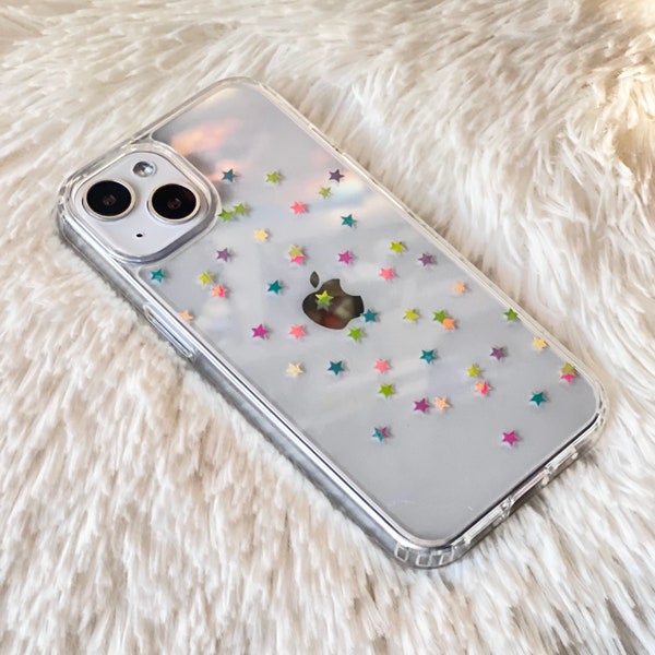 Star Confetti Case For iPhone 15 14 13 Pro Max 12 Mini  X XR 7 8 SE 2022 Galaxy S24 Ultra Clear Phone Cover With Minimal Cute Design