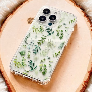 Cute Greenery Leaves Phone Case For iPhone 15 Pro 14 12 Mini 11 XR 7 8 SE 2022 Clear Cover With Simple Nature Branch Design S24 Ultra Bild 2