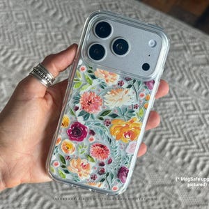 Colorful Flowers Clear Phone Case - Cover For iPhone Duo 18 Pro Max 17 16 15 14 13 7 8 SE & Galaxy S26 Ultra S25 - MagSafe Magnet Available