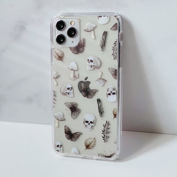 Halloween Grunge Skull Clear Phone Case With Curio Cabinet Aesthetic Design For iPhone 15 14 13 12 XR 7 8 SE 2022 S24 Witch Phone Case