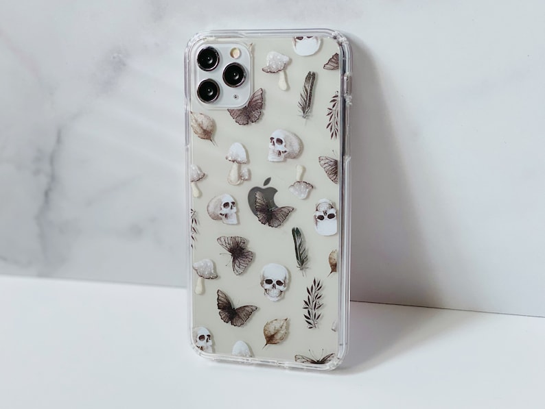 Halloween Grunge Skull Clear Phone Case With Creepy Aesthetic Design For iPhone 13 12 11 Pro Max XR XS Max 7 8 Plus SE 2020 Witchy Phone Case by The Urban Flair