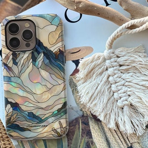 Abstract Mountains Stained Glass Illusion Print MagSafe Phone Case For iPhone 16 15 14 13 12 Aesthetic Cover With Built In Magnet | On Sale!