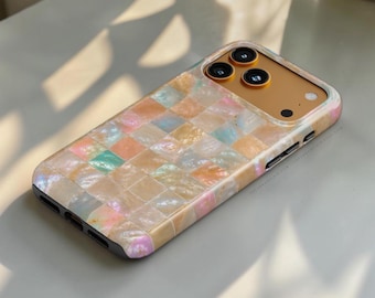 Peach Sorbet Tile Print Tough Phone Case - Cover For iPhone 17 Pro Max 16e 15 14 13 12 Mini, Galaxy S26 Ultra & Pixel 10 Pro XL
