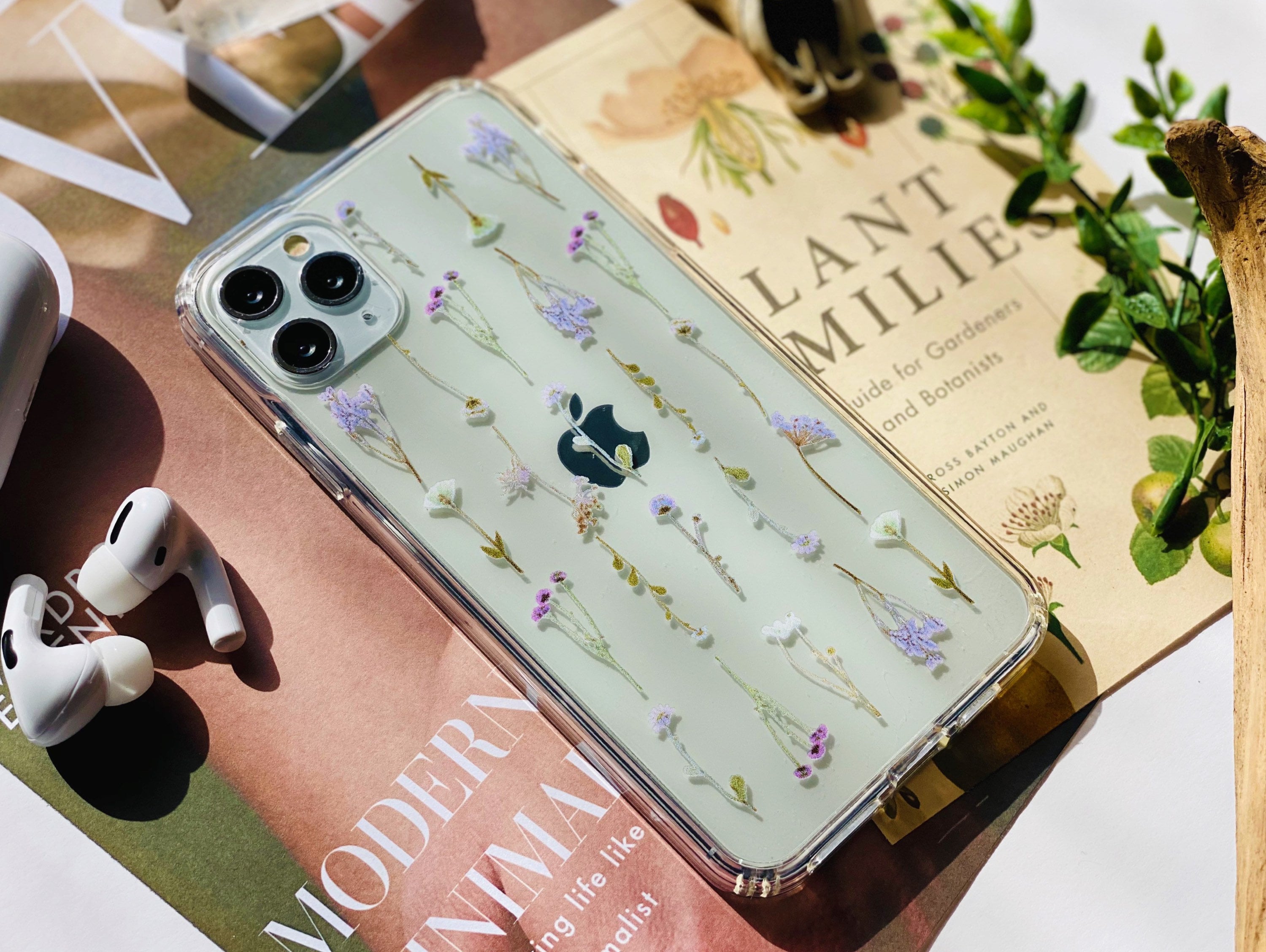 Purple Wild Pressed Flower Print Phone Case For Iphone 12 11 Etsy