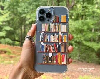Book Shelf Phone Case - Clear Cover For iPhone 17 Pro Max 16e 15 14 13 Mini 7 8 & Galaxy S26 Ultra S25 - MagSafe Magnet Available