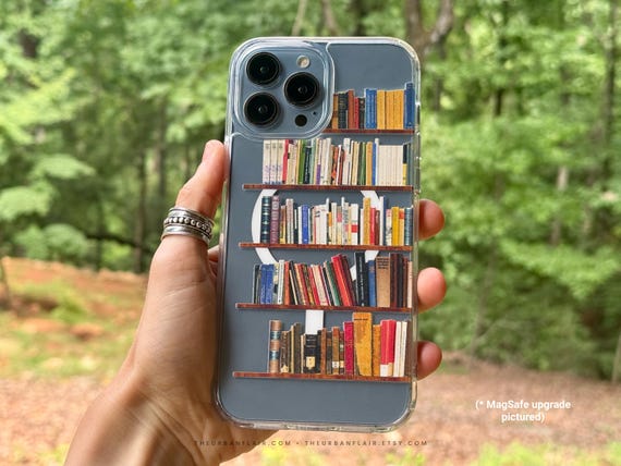 Book Shelf Phone Case - Clear Cover For iPhone 18 Pro Max 17 16e 15 14 13 7 8 & Galaxy S26 Ultra S25 - MagSafe Magnet Available