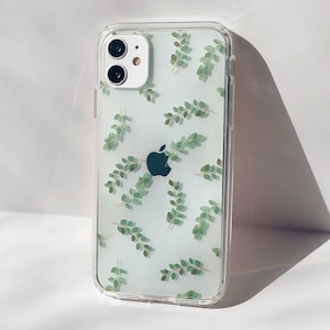 Cute Eucalyptus Leaves Case For iPhone 16 15 14 13 Pro Max 12 Mini 7 8 XR Galaxy S25 S24 S23 Phone Case With Minimal Design MagSafe