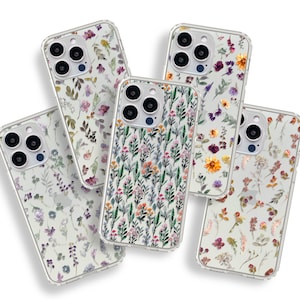 Watercolor Flowers Phone Cases For Silver iPhone 16 15 14 13 12 11 Clear Cases With Aesthetic Floral Design Galaxy S25 S24 Case MagSafe case