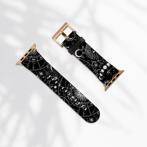 Mystic Zodiac Celestial Print Apple Watch Band For Women Faux Vegan Leather Witch iWatch Straps - 38 40 41 42 44 45 46 49 mm - All Series