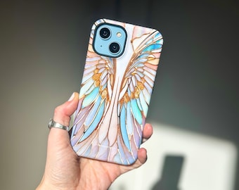 iPhoneアクセサリー HSUX Wings Phonecase iphone13 Angel Wings Stained Glass Illusion Print Magsafe Phone Case