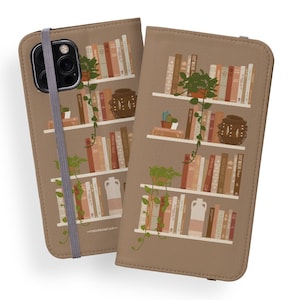 Boho Bookish Book Shelf Wallet Phone Case for iPhone 16 15 Pro 14 Plus 13 Mini 12  X XS XR 7 8 SE 2020 Galaxy S24 S23 S22- On Sale!