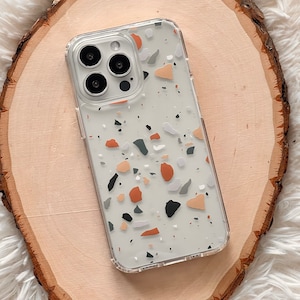 Minimal Terrazzo Clear Case For iPhone 16 15 14 13 Pro Max 12 Mini XR 7 8 SE Galaxy S25 S24 Case With Mosaic Composite Design MagSafe